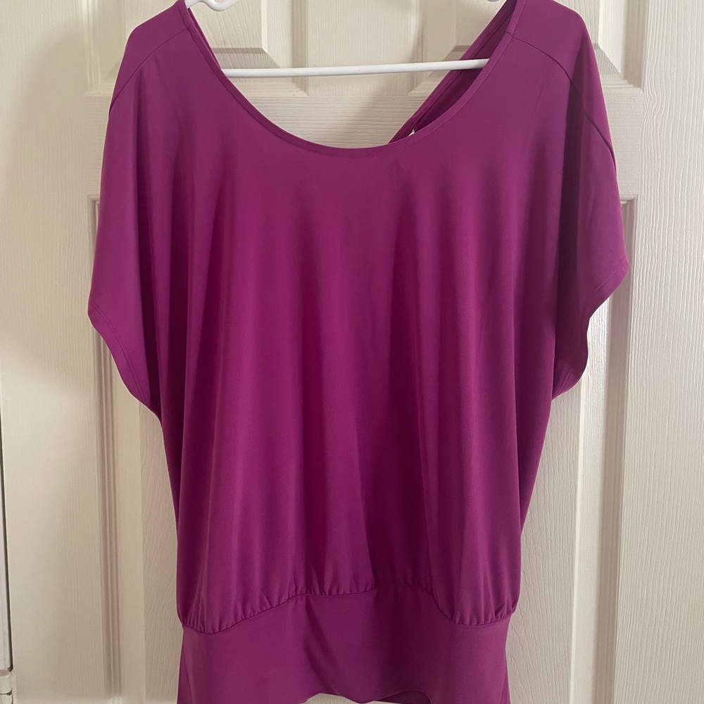 White House Black Market Pink Blouse with Asymmetrical Sleeves